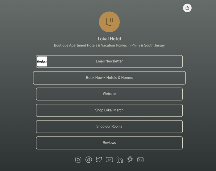 Ejemplo de Linktree de Lokal Hotel